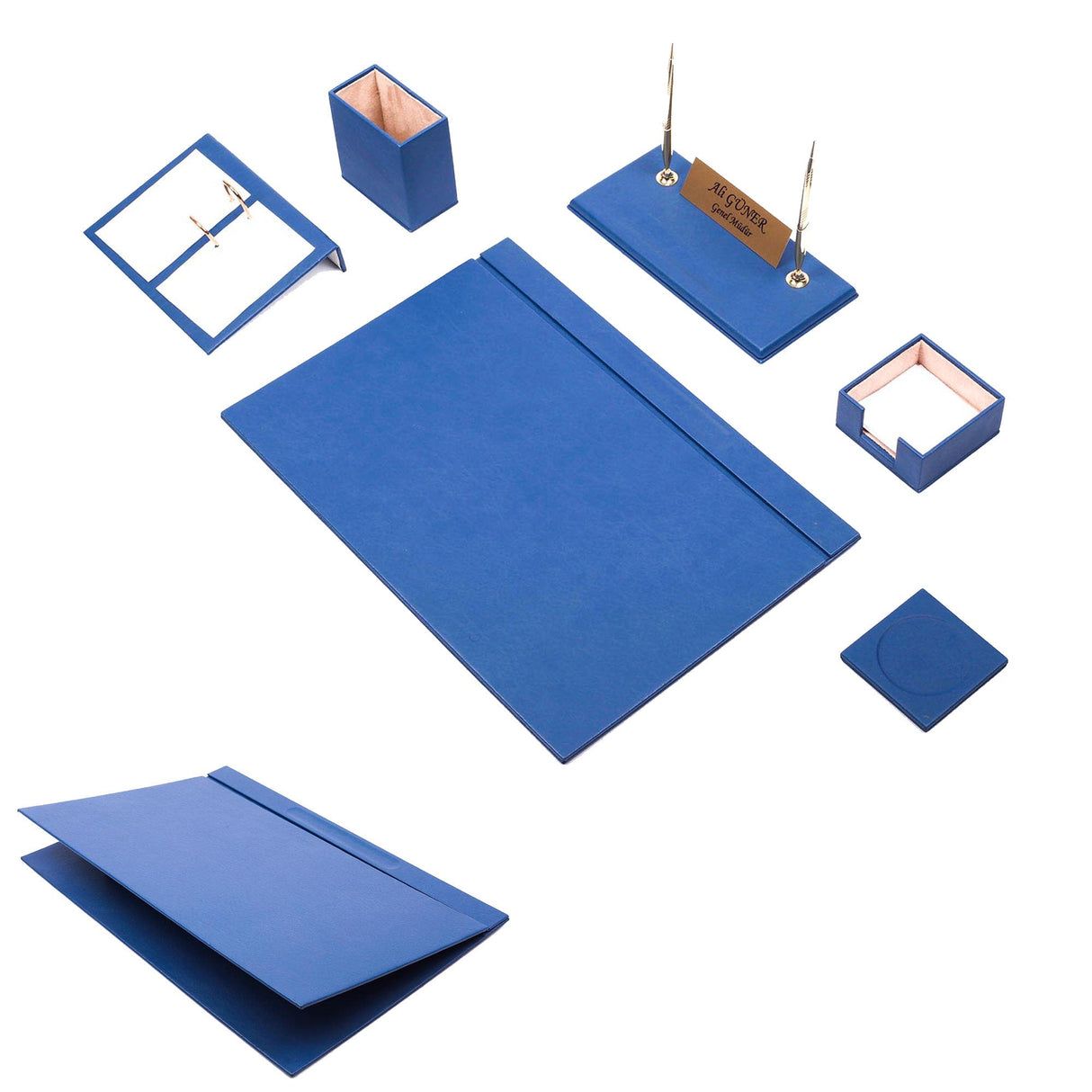 MOOG Leather Desk Set-8 Accessories - Green - 8 PCS