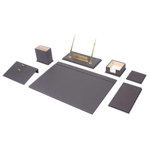 MOOG Leather Desk Set -Brown - 9 PCS