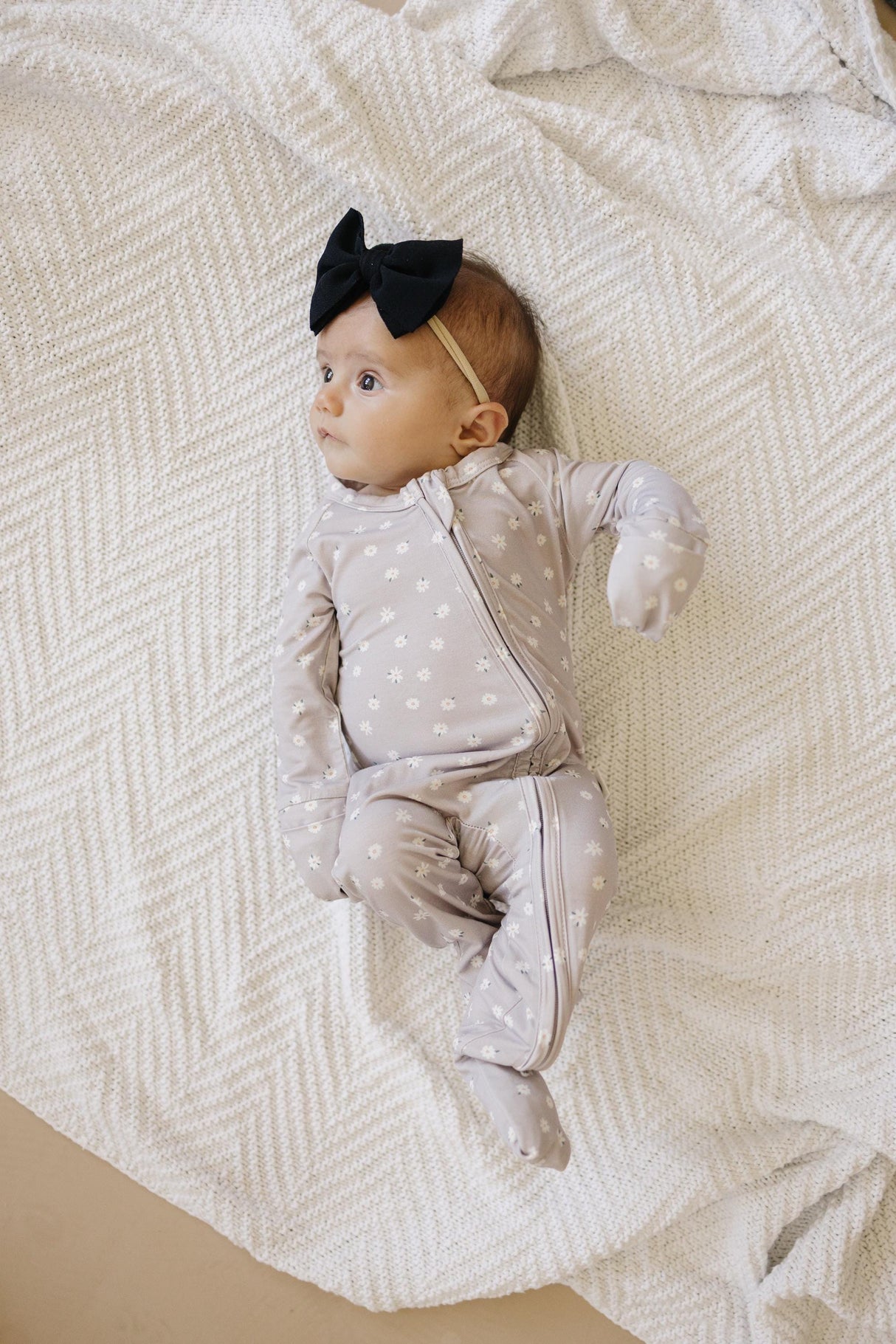 Oopsie Daisy Bamboo Zippy Romper - Bamboo Baby Pajamas - Purple Floral Flower Print Girl Newborn Baby