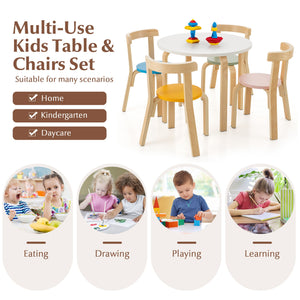 5-Piece Kids Wooden Curved Back Activity Table and Chair Set with Toy Bricks-Gray