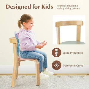5-Piece Kids Wooden Curved Back Activity Table and Chair Set with Toy Bricks-Gray