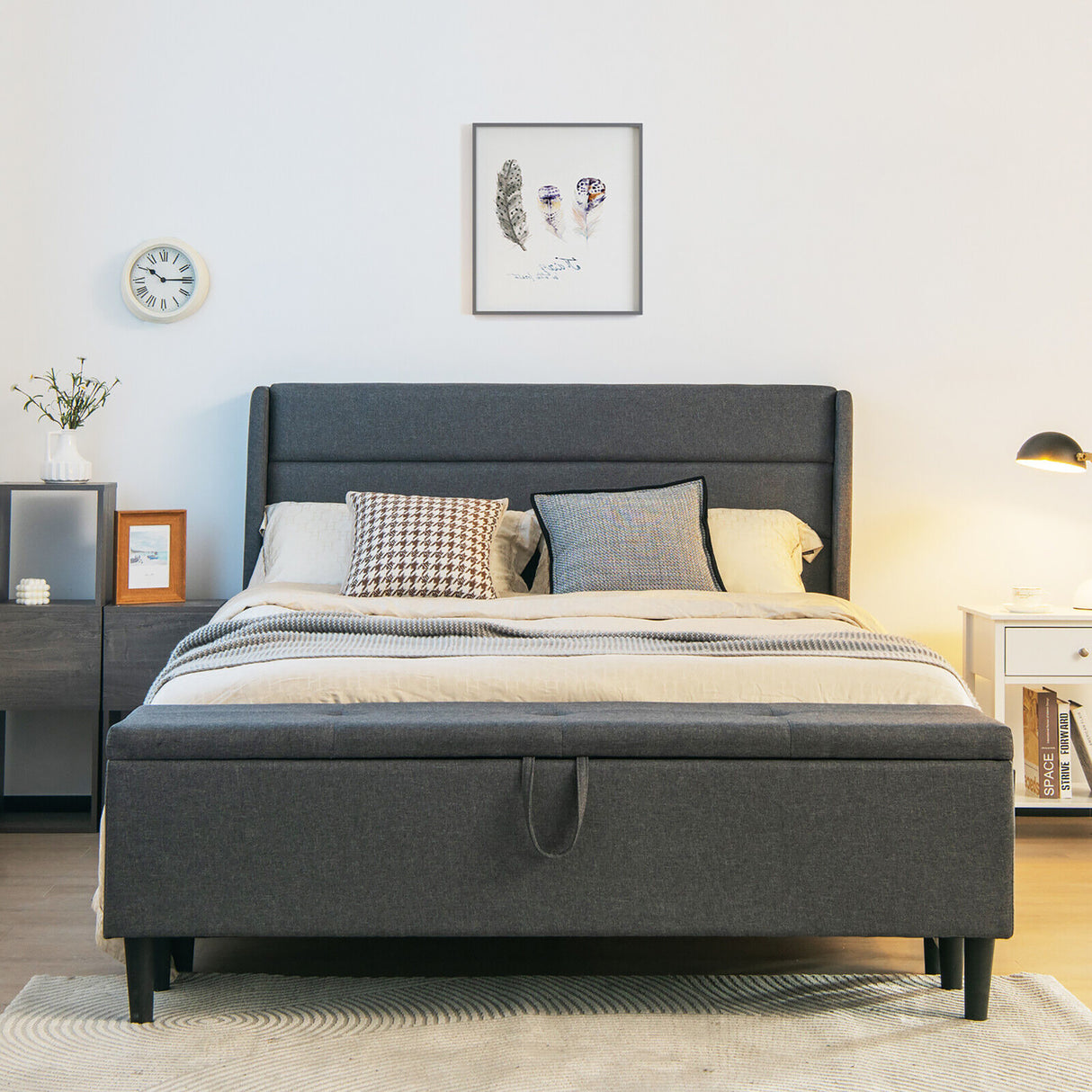 Full/Queen Size Upholstered Platform Bed Frame with Storage Ottoman-Full Size