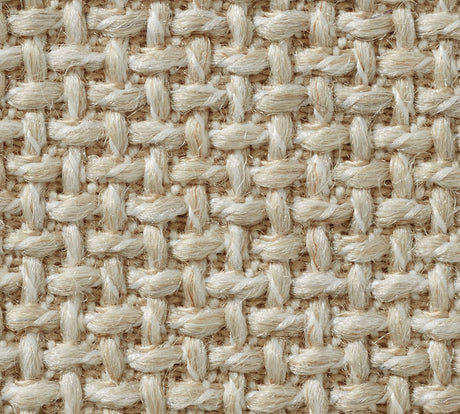 Close-up of the York Slope Arm Deep Slipcovered Sofa, showcasing its textured beige woven fabric with a crisscross pattern. The interlaced fibers create a sturdy and natural-looking surface.