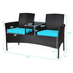 Wicker Patio Conversation Furniture Set with Removable Cushions and Table-White