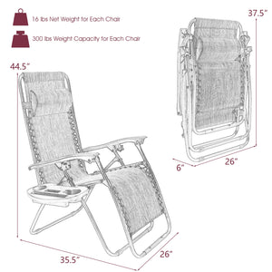 2 Pieces Folding Recliner Zero Gravity Lounge Chair - Beige