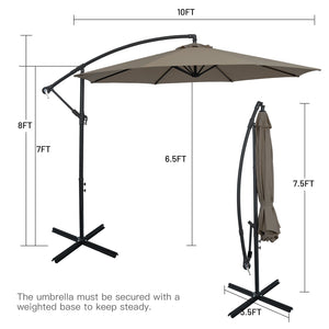 10 Feet Offset Umbrella with 8 Ribs Cantilever and Cross Base-Brown by DirectDeals