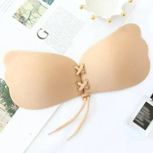 Incredible Strapless Invisible Bra Seamless Push Up Silicone Bras For Women Skin Black Lingerie Drawstring Bralette