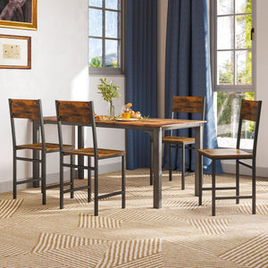 Industrial Kitchen Side Chairs Set of 2 with Metal Legs and Slanted Back-Rustic Brown