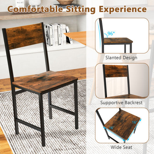 Industrial Kitchen Side Chairs Set of 2 with Metal Legs and Slanted Back-Rustic Brown