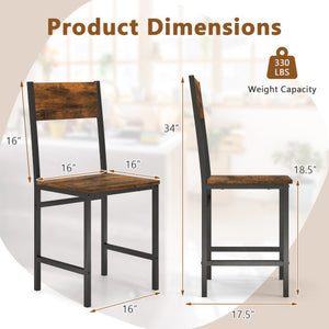 Industrial Kitchen Side Chairs Set of 2 with Metal Legs and Slanted Back-Rustic Brown