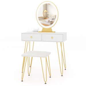 Industrial Makeup Dressing Table with 3 Lighting Modes-Rustic Brown