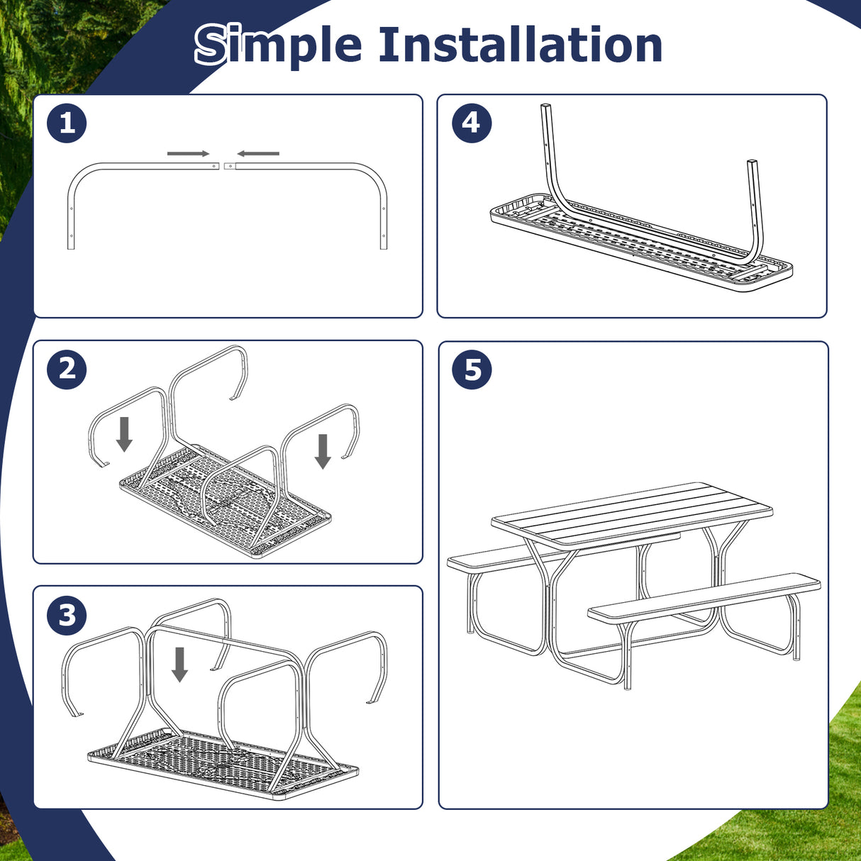 Picnic Table Bench Set for Outdoor Camping -Gray