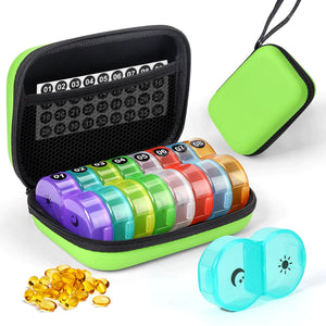 Weekly Pill Organizer Box 2 Times a Day Pill Box AM PM with 8 Daily Pocket Case Travel Pill Box with Portable Hard Case Handy Medicine Box 7 Day Holds Vitamin Cod Liver Oil & Supplement