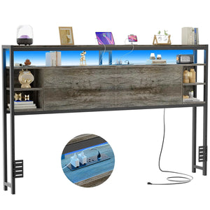 Unikito King Size Headboard with Storage Headboard with Outlets and RGB LED Light Sturdy Head Board for King Size Bed Stable King Headboard Only for Bedroom Dorm Room Guest Room Black Oak