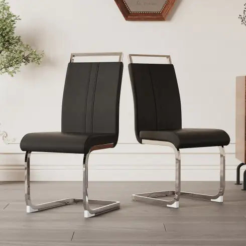 Modern Dining Chairs,PU Faux Leather High Back Upholstered Side Chair With C-shaped Tube Plating Metal Legs For Dining Room Kitchen Vanity Patio Club Guest Office Chair Set Of 4