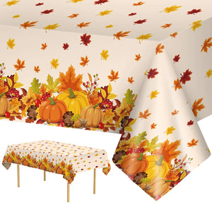 2 Pcs Thanksgiving Tablecloth Plastic - Disposable Fall Table Cloths Autumn Rectangle Pumpkin Maple Leaf Table Cover for Happy Thanksgiving Day Table Decorations Party Supplies Favors 54x108 Inch