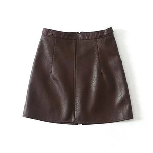 High Waist Slim Zipper A-Line PU Leather Mini Skirt