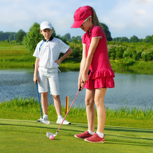 Junior #7 Iron for Kids with Fiberglass Shaft and Headcover-Pink
