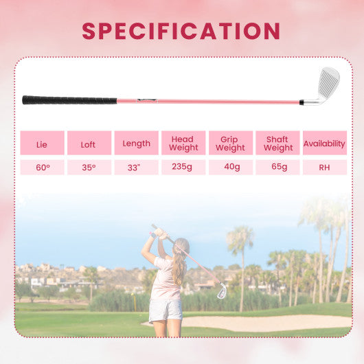 Junior #7 Iron for Kids with Fiberglass Shaft and Headcover-Pink