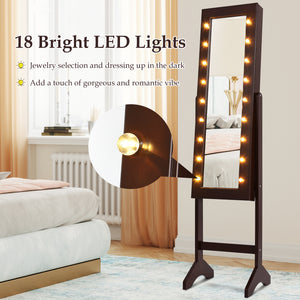Mirrored Jewelry Cabinet Armoire Organizer w/ LED lights-Black