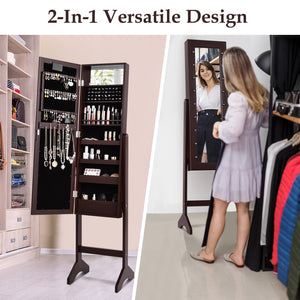 Mirrored Jewelry Cabinet Armoire Organizer w/ LED lights-Black
