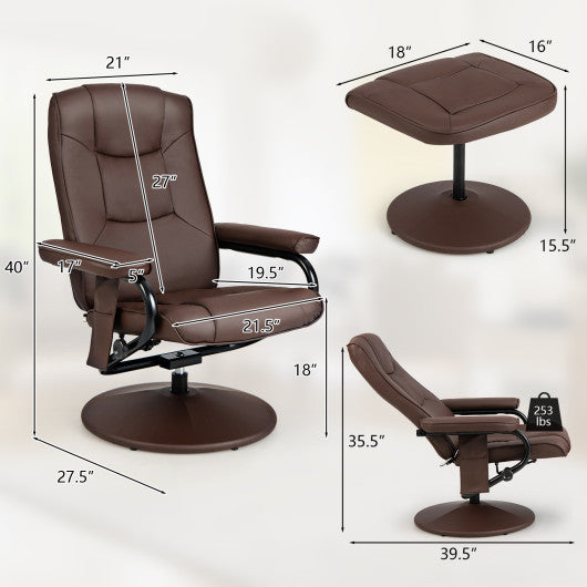 360°Swivel Massage Recliner Chair with Ottoman-Brown