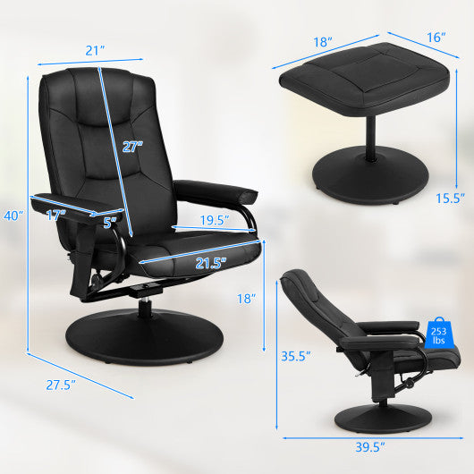 360°Swivel Massage Recliner Chair with Ottoman-Black