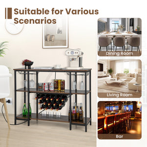 Industrial Wine Rack Wine Bar Cabinet with Storage Shelves-Brown