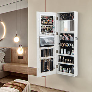 Mirrored Jewelry Armoire with Full Length Mirror and 2 Internal LED Lights-Black