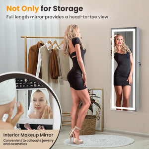 Mirrored Jewelry Armoire with Full Length Mirror and 2 Internal LED Lights-Black
