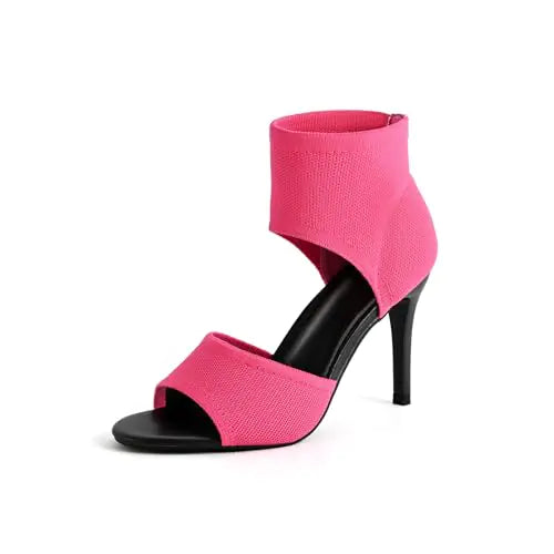 SICARE Peep Toe Heels for Women Sexy 3 Inches Stiletto High Heels for Women Dressy Slip On Comfortable Wide Stretchy Heels Knit Open Toe Booties Sandals Black Heels Sandals for Prom Party and Work Hot Pink Size 11