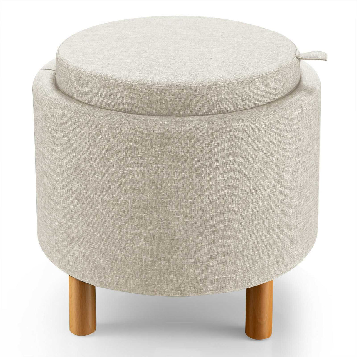 Round Fabric Storage Ottoman with Tray and Non-Slip Pads for Bedroom-Gray