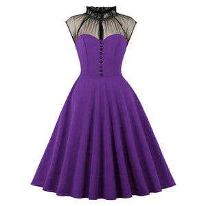 Elegant 1950s Embroidered Mesh Retro Party Dress