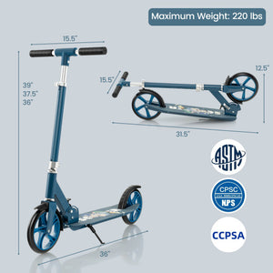 Folding Aluminum Alloy Scooter with 3 Adjustable Heights-Blue