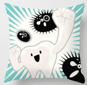 Kids Funny White Teeth Pillow Cover Cartoon Fairies Clean The Tooth Care Treatmen Toothbrush Character Cleaning Velvet Fabric Cushion Cover Decorative Square Cushion Cover Standard Pillow Cases For Home Sofa Bedroom Livingroom 45x45cm