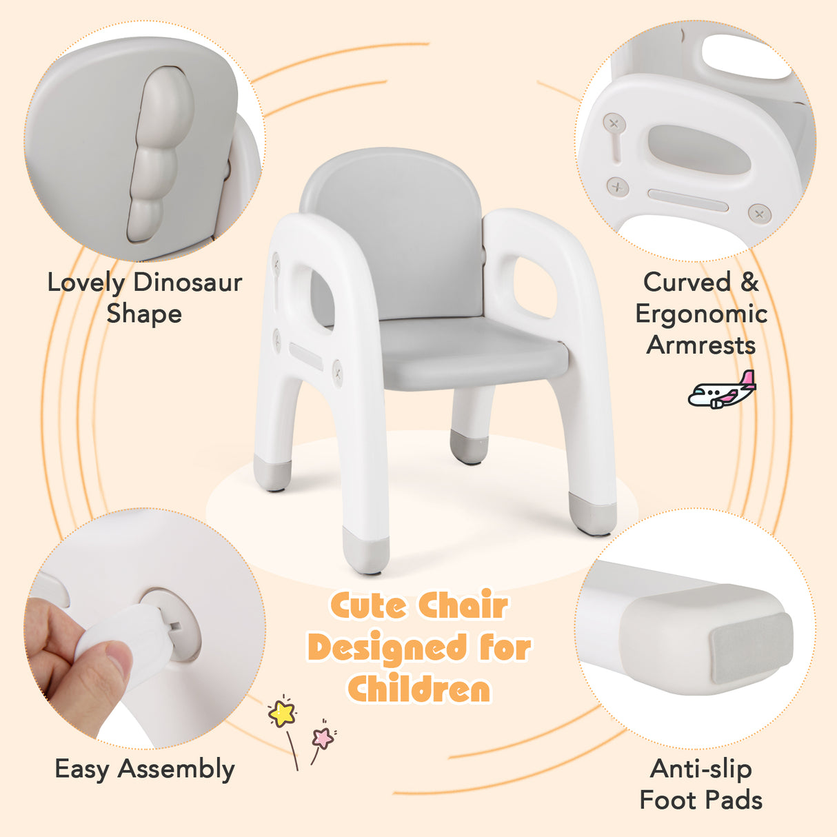 Kids Activity Table and Chair Set with Montessori Toys for Preschool and Kindergarten-Gray