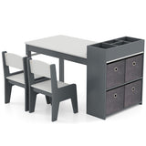 Kids Art Table and Chairs Set with 2 Chairs and Paper Roll-Gray