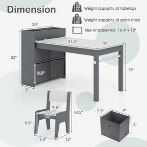 Kids Art Table and Chairs Set with 2 Chairs and Paper Roll-Gray