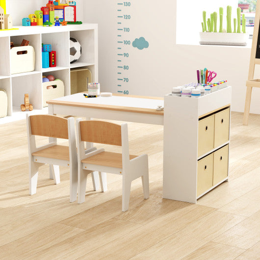 Kids Art Table and Chairs Set with 2 Chairs and Paper Roll-Natural