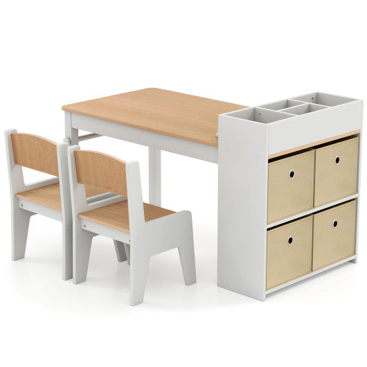 Kids Art Table and Chairs Set with 2 Chairs and Paper Roll-Natural
