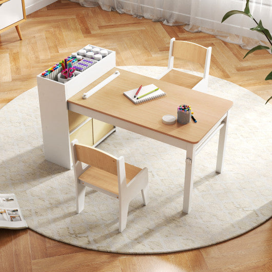 Kids Art Table and Chairs Set with 2 Chairs and Paper Roll-Natural