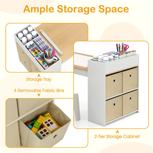 Kids Art Table and Chairs Set with 2 Chairs and Paper Roll-Natural