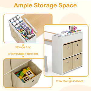 Kids Art Table and Chairs Set with 2 Chairs and Paper Roll-Natural