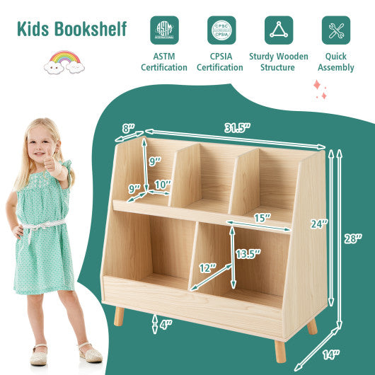 5-Cube Kids Bookshelf and Toy Organizer with Anti-Tipping Kits-Oak