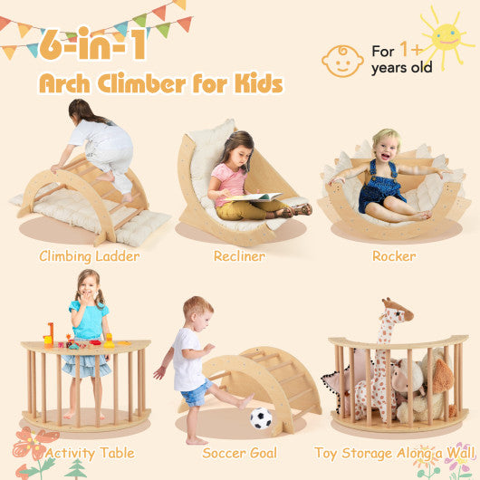 Kids Climbing Arch with Cushion Montessori Arch Climber/Rocker for Toddlers-Beige