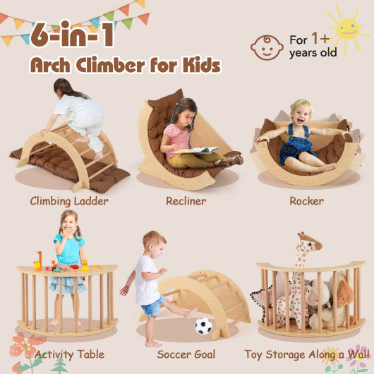 Kids Climbing Arch with Cushion Montessori Arch Climber/Rocker for Toddlers-Coffee