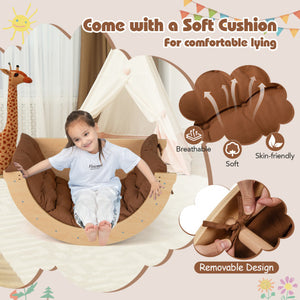 Kids Climbing Arch with Cushion Montessori Arch Climber/Rocker for Toddlers-Coffee