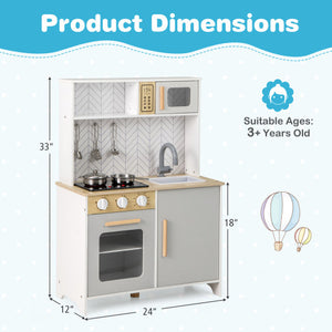 Kids Kitchen Playset with Lights Sounds Microwave Stoves Sink Oven and Cooking Accessories-White