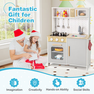 Kids Kitchen Playset with Lights Sounds Microwave Stoves Sink Oven and Cooking Accessories-White
