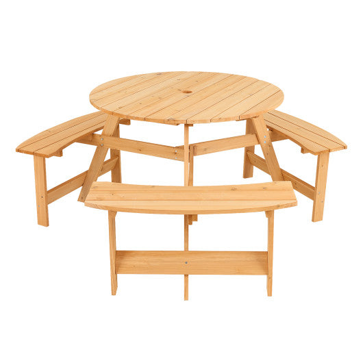 Kids Outdoor Wooden Picnic Table and Bench Set with Umbrella Hole-Natural